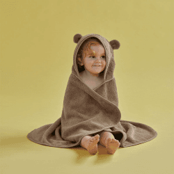 Image showing the Bear Baby Towel & Bath Mitt Set, Brown product.