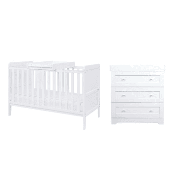 Image showing the Rio 2 Piece Cot Bed Nursery Furniture Set, White product.