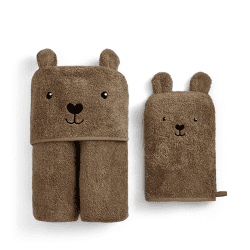 Image showing the Bear Baby Towel & Bath Mitt Set, Brown product.