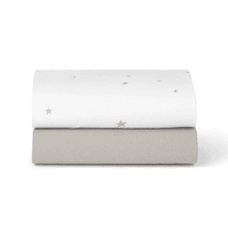 Image showing the Pack of 2 Fitted Bedside Crib Sheets, White Star product.
