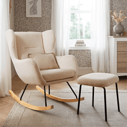 Image showing the Marley Teddy Nursing Chair and Footstool, Light Beige product.