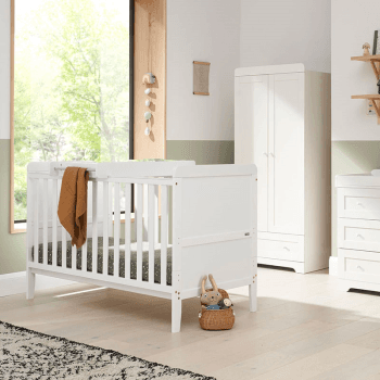 Image showing the Rio Cot Bed with Cot Top Changer & Mattress, White product.