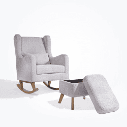 Image showing the Harper Wingback Rocking Chair & Footstool, Teddy Cloud Grey product.