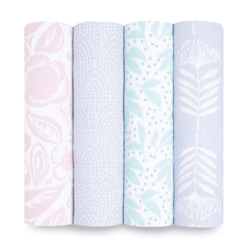Image showing the Essentials Pack of 4 Cotton Muslin Swaddles, 112 x 112cm, Damsel product.
