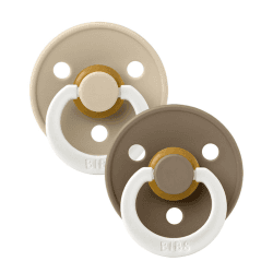 Image showing the Colour Glow Pack of 2 Round Natural Rubber Latex Night Dummies, 0 Months+, Vanilla Glow / Dark Oak Glow product.