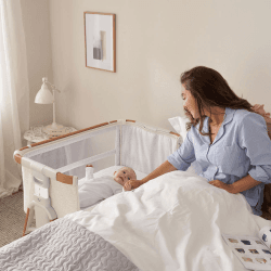 Image showing the CoZee XL Convertible Bedside Crib & Cot, Scandinavian Walnut/Ecru product.