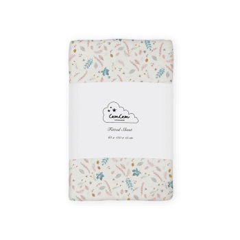 Image showing the Organic Cotton Cot Fitted Sheet with Print, 120 x 60cm, Pressed Leaves Rose product.