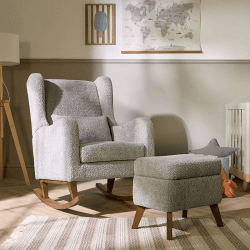 Image showing the Harper Wingback Rocking Chair & Footstool, Teddy Cloud Grey product.