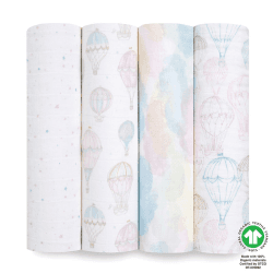 Image showing the Pack of 4 Large Cotton Muslin Swaddles, 120 x 120cm, Above the Clouds product.