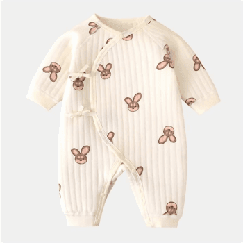 Image showing the The Bunny Boucle Wrap Baby Grow Romper, 3 - 6 Months, White product.