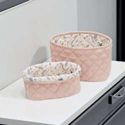 Image showing the Pack of 2 Quilted Storage Baskets with Print, Blossom Pink product.