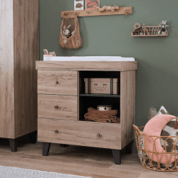 Image showing the Como Chest of Drawers with Changing Unit, Distressed Oak / Slate Grey product.