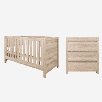 Image showing the Modena 2 Piece Cot Bed Nursery Furniture Set, Oak product.