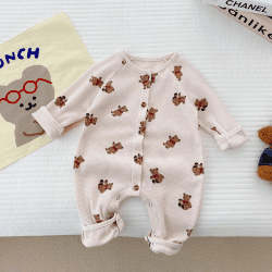 Image showing the Bear Sleepsuit Romper, 6 - 12 Months, Cream product.