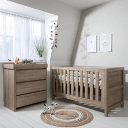 Image showing the Modena 2 Piece Cot Bed Nursery Furniture Set, Oak product.