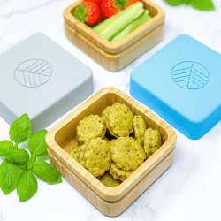 Image showing the Set of 2 Bamboo Snack Pots, Blue & Grey product.