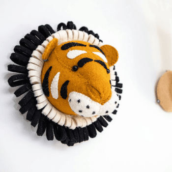 Image showing the Tiger Head Mini Felt Animal Wall Decoration, H25 x W25 x D15cm, Orange product.