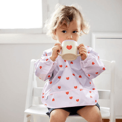 Image showing the Happy Rascals Pack of 2 Heart Print Long Sleeve Bibs, Lavender product.