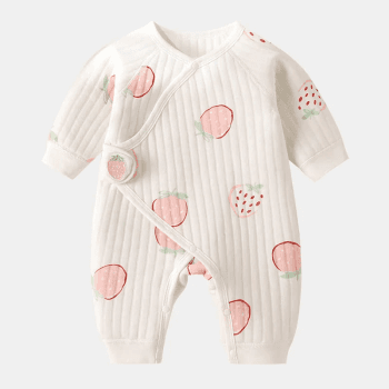 Image showing the The Strawberry Boucle Wrap Baby Grow Romper 3 - 6 Months, White product.