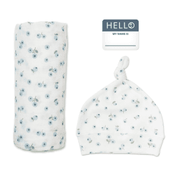 Image showing the Bamboo Hat & Swaddle Gift Set, Blueberries product.