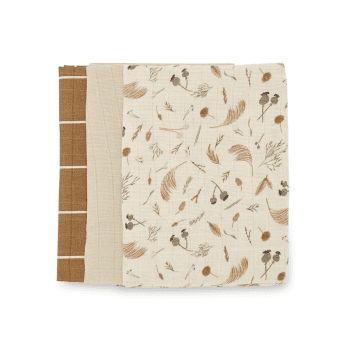 Image showing the Set of 3 Muslin Squares, 70 x 70cm, Grasslands product.