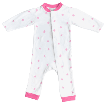 Image showing the Stars Magnetic Fastening Romper Onesie, 3 Months, Raspberry Pink product.