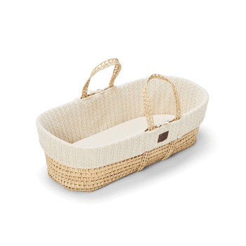 Image showing the Natural Knitted Moses Basket Bundle incl. Rocking Stand & Mattress, Linen product.