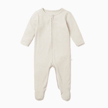 Image showing the Ribbed Zip-Up Sleepsuit, 0 - 3 Months, Ecru product.