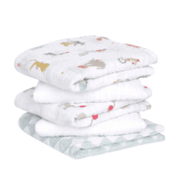 Image showing the Essentials Pack of 5 Cotton Muslin Squares, 60 x 60cm, Elephant Circus product.