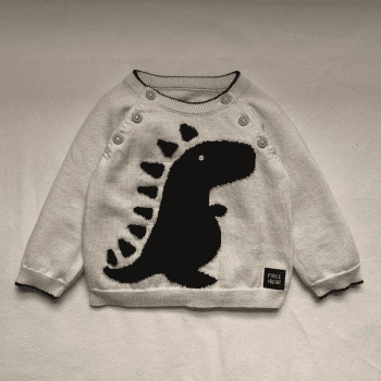 Image showing the Knitted Dino Jumper, 6 - 12 Months, Natural White product.