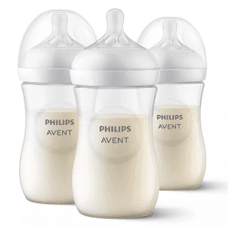 Image showing the Natural Response Pack of 3 Baby Bottles, 260ml, Clear product.