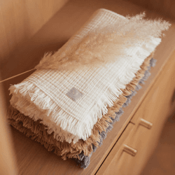Image showing the Muslin Blanket with Fringe, 1.0 Tog, Ivory product.