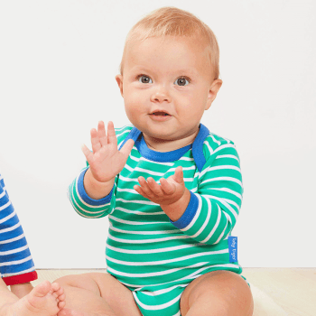 Image showing the Breton Organic Cotton Long Sleeved Bodysuit, 0 - 3 Months, Green Stripe product.