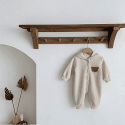 Image showing the Ultimate Bear Hooded Playsuit, 0 - 6 Months, Cream product.
