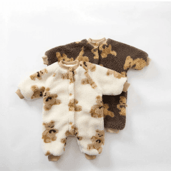 Image showing the Bear Fleece Romper, 0 - 6 Months, Brown product.