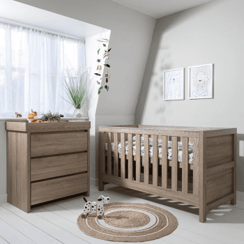 Image showing the Modena 2 Piece Cot Bed Nursery Furniture Set, Oak product.