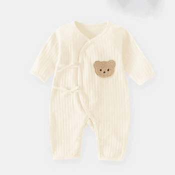 Image showing the The Teddy Bear Boucle Wrap Romper, 3 - 6 Months, Cream product.