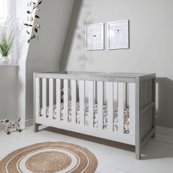 Image showing the Modena 3 in 1 Cot Bed, Grey Ash/White product.