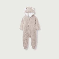 Image showing the Recycled Fleece Romper Pramsuit, Newborn, Pebble product.
