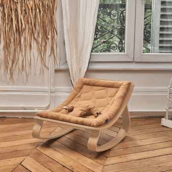 Image showing the Levo Wooden Baby Rocker, Beech, Camel product.