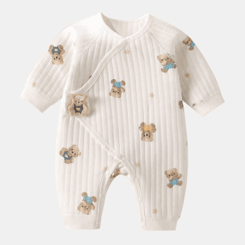 Image showing the The Charming Bear Boucle Wrap Baby Grow Romper, 3 - 6 Months, White product.