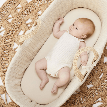Image showing the Natural Knitted Moses Basket & Mattress, L84 x W44cm, Linen product.