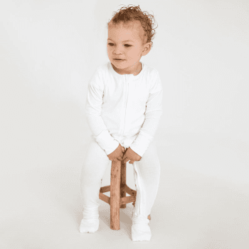 Image showing the Ecru Ribbed Bamboo Zip Sleepsuit Romper One Piece, 3 - 6 Months, White product.