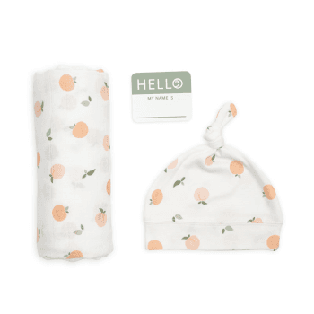 Image showing the Bamboo Hat & Swaddle Gift Set, Peaches product.