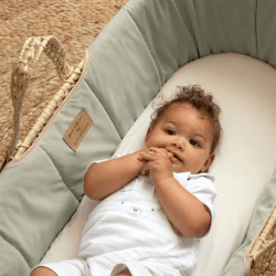 Image showing the Organic Palm Moses Basket & Folding Stand Bundle, Sage product.