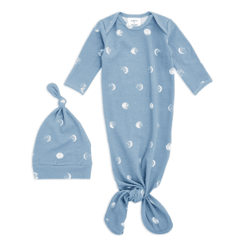 Image showing the Boutique Comfort Knit Knotted Gown & Hat Gift Set, 0 - 3 Months, Blue Moon product.