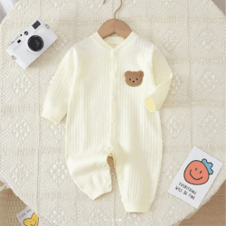 Image showing the Bear Ribbed Romper, 6 - 9 Months, Yellow product.