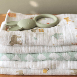 Image showing the Essentials Pack of 5 Cotton Muslin Squares, 60 x 60cm, Elephant Circus product.