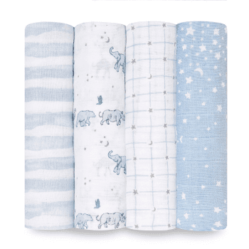 Image showing the Boutique Pack of 4 Large Cotton Muslin Swaddles, 120 x 120cm, Rising Star product.