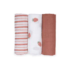 Image showing the Pack of 3 Mini Muslin Cloths, Strawberries product.